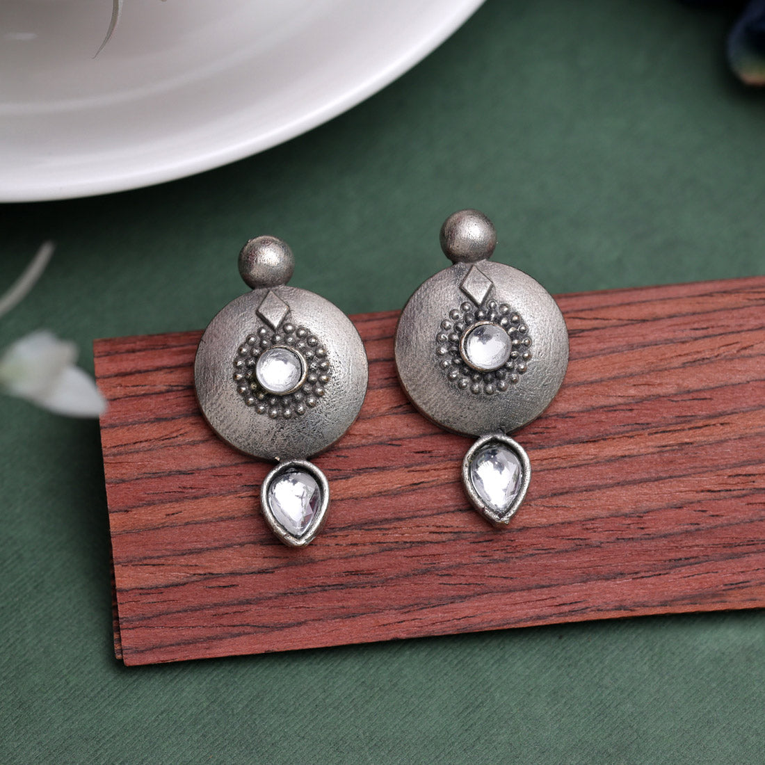 White Color Oxidised Earrings (GSE2932WHT)