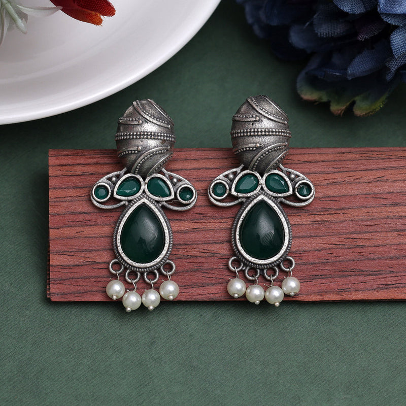 Green Color Oxidised Earrings (GSE2934GRN)