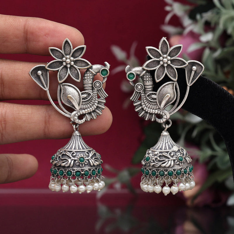 Green Color Oxidised Earrings (GSE2935GRN)