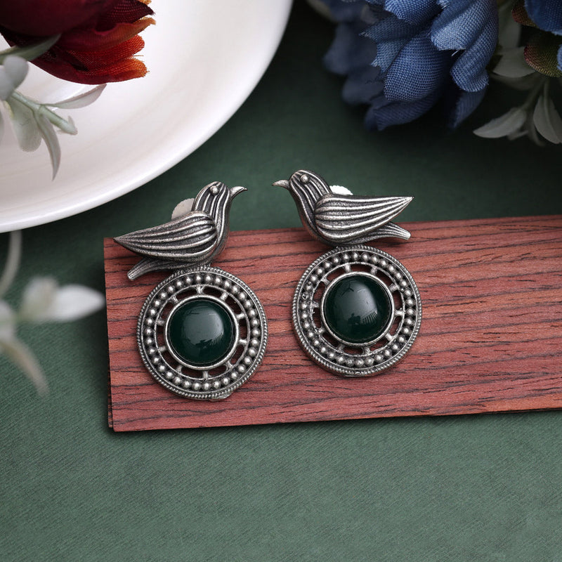 Green Color Oxidised Earrings (GSE2936GRN)