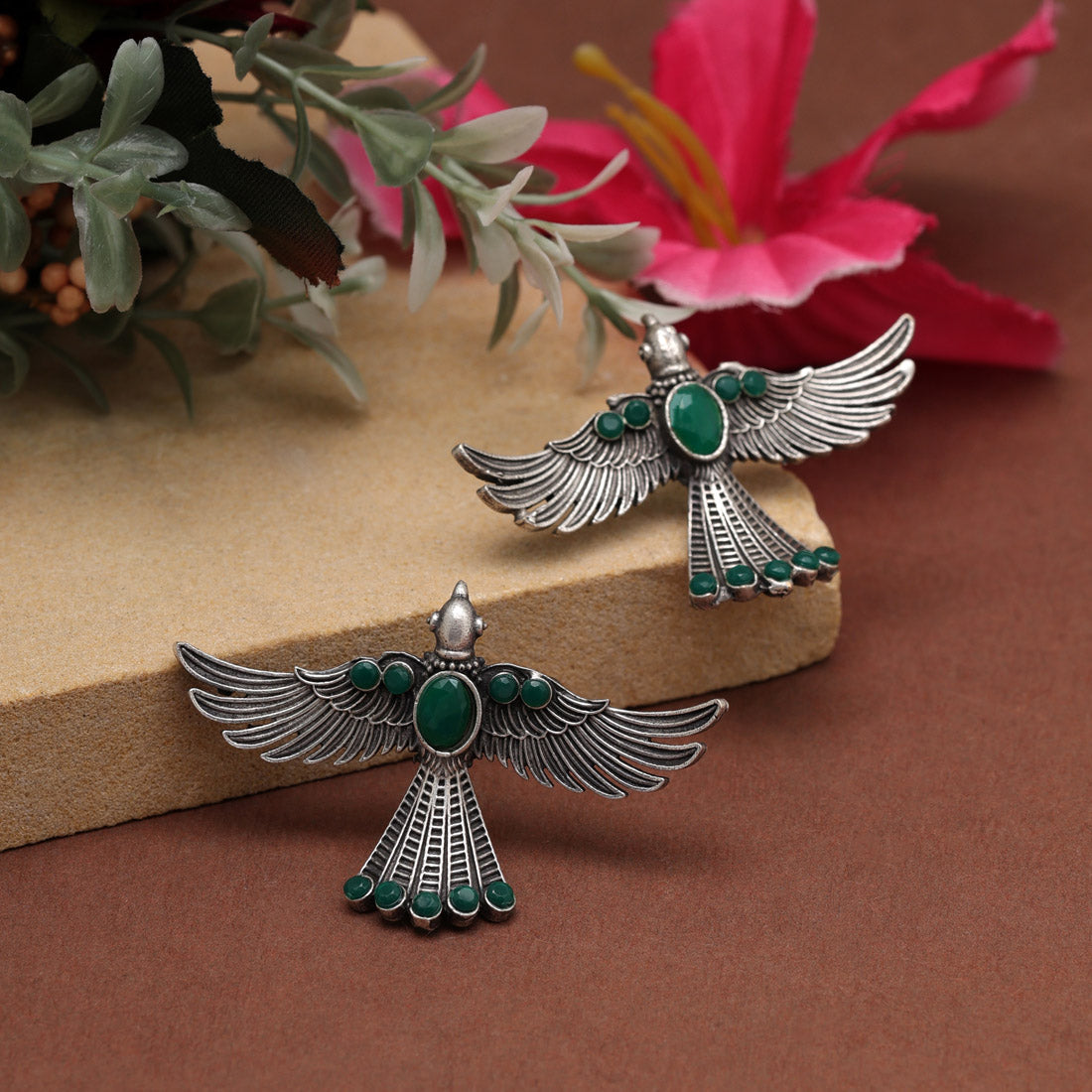Green Color Oxidised Earrings (GSE2957GRN)