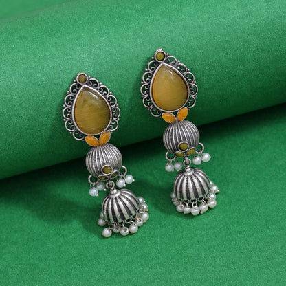 Yellow Color Monalisa Stone Oxidised Earrings (GSE2958YLW)