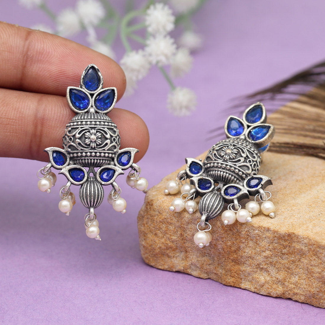 Blue Color Oxidised Earrings (GSE2963BLU)