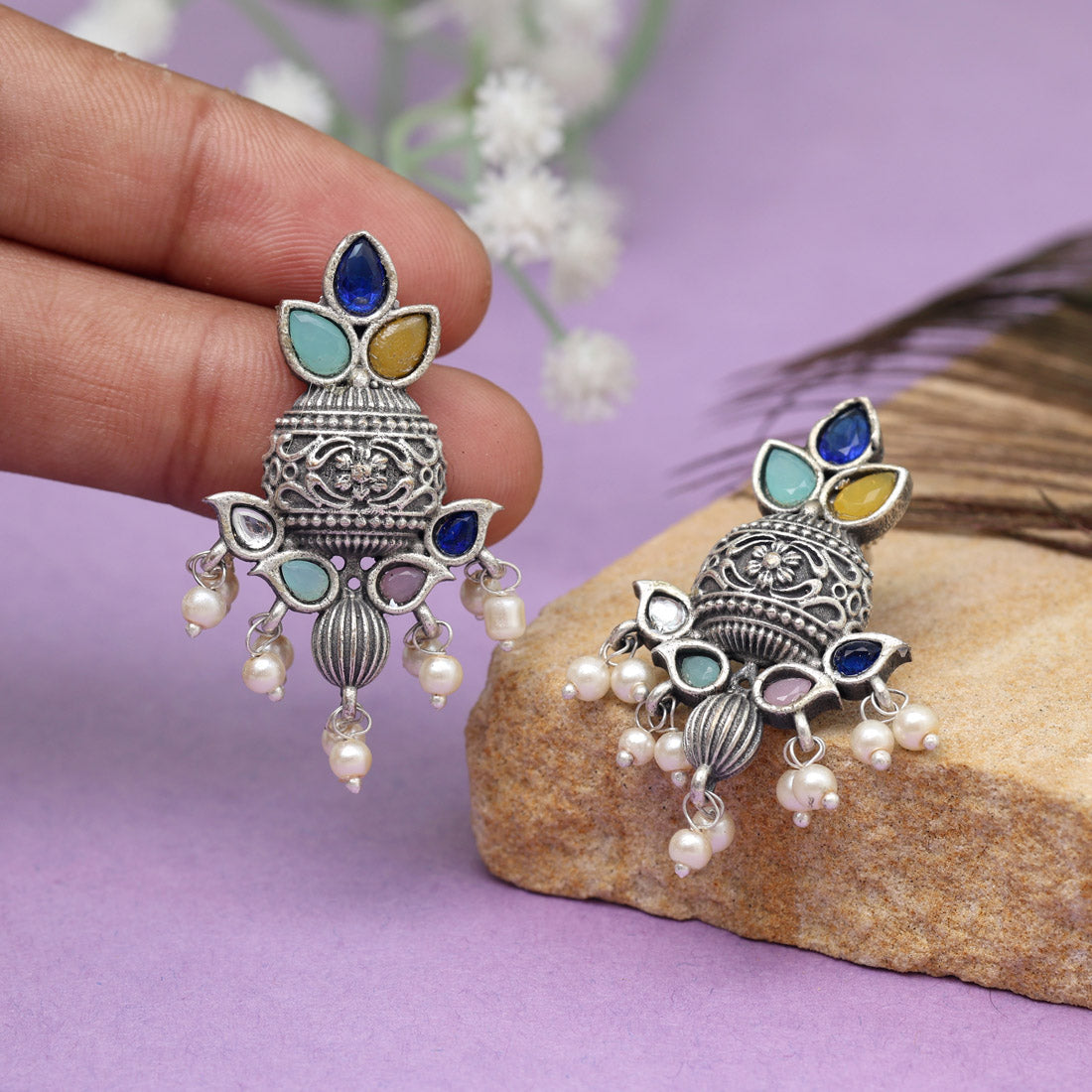 Multi Color Oxidised Earrings (GSE2963MLT)
