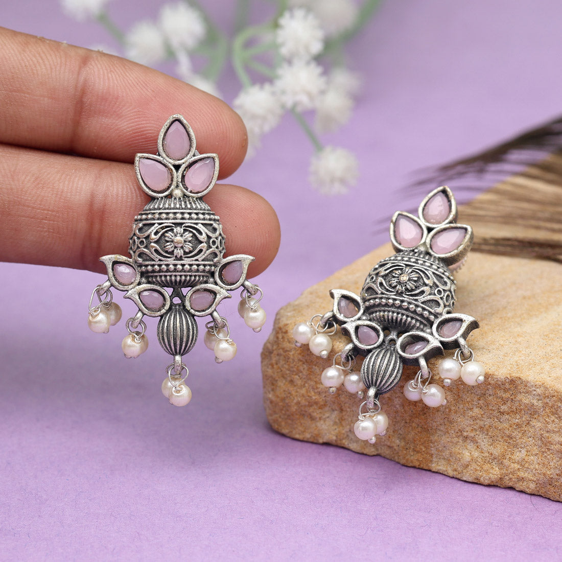Pink Color Oxidised Earrings (GSE2963PNK)