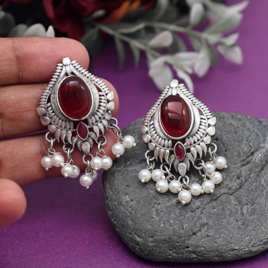Maroon Color Oxidised Earrings (GSE2970MRN)