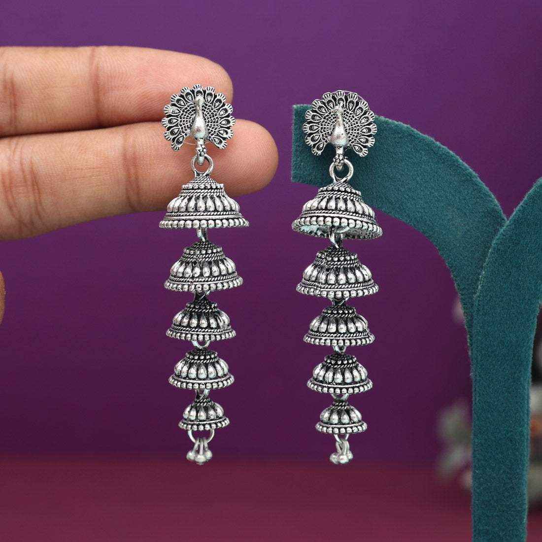 Silver Color Oxidised Earrings (GSE2974SLV)