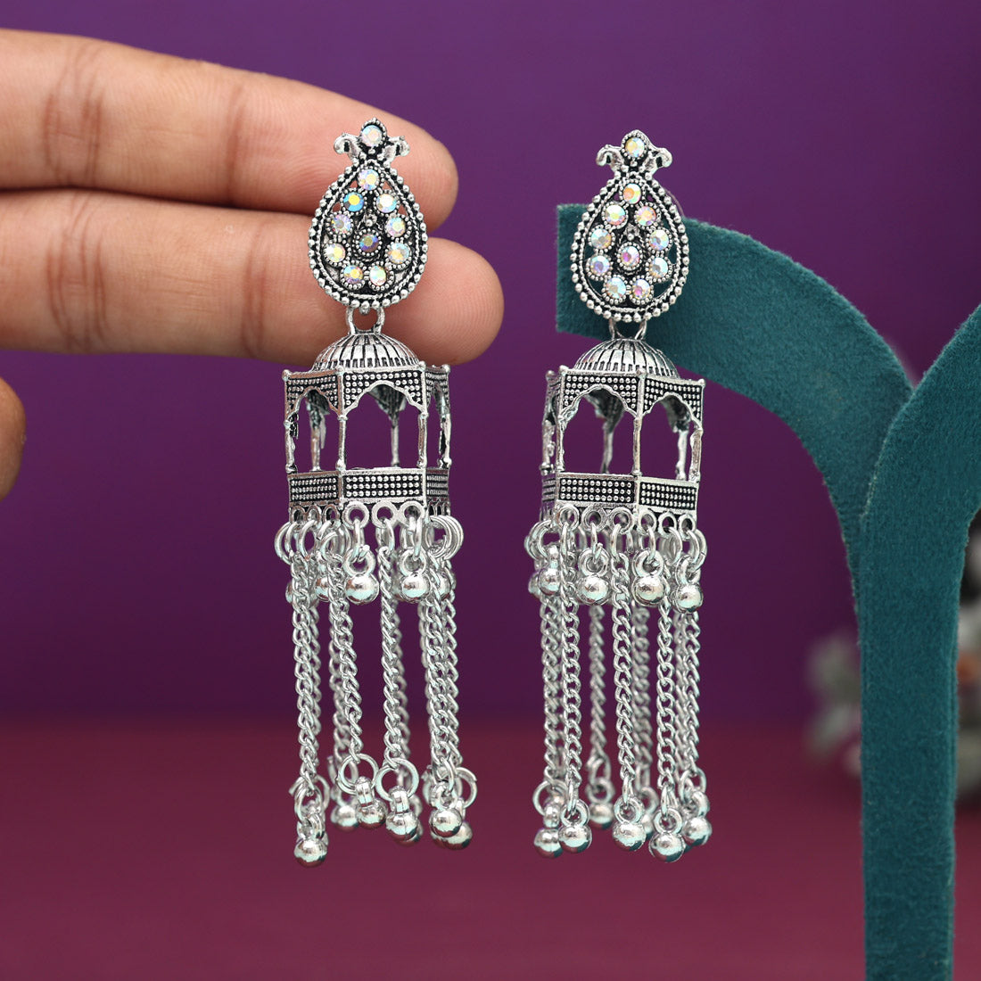 Silver Color Oxidised Earrings (GSE2979SLV)