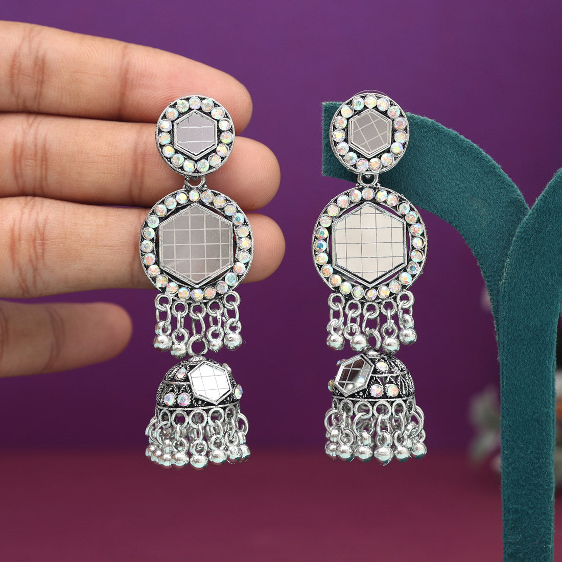 Silver Color Oxidised Earrings (GSE2985SLV)