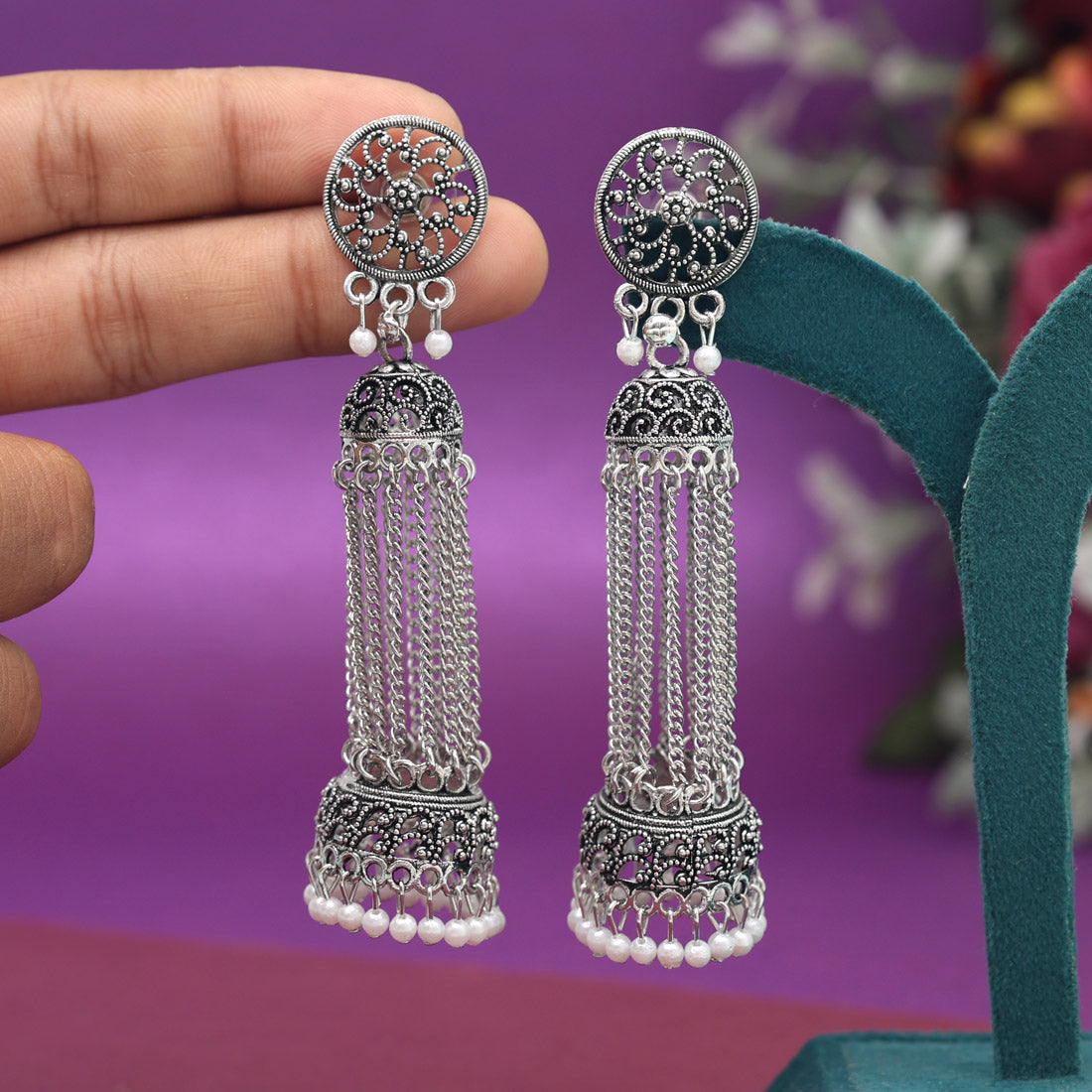 Silver Color Oxidised Earrings (GSE2987SLV)