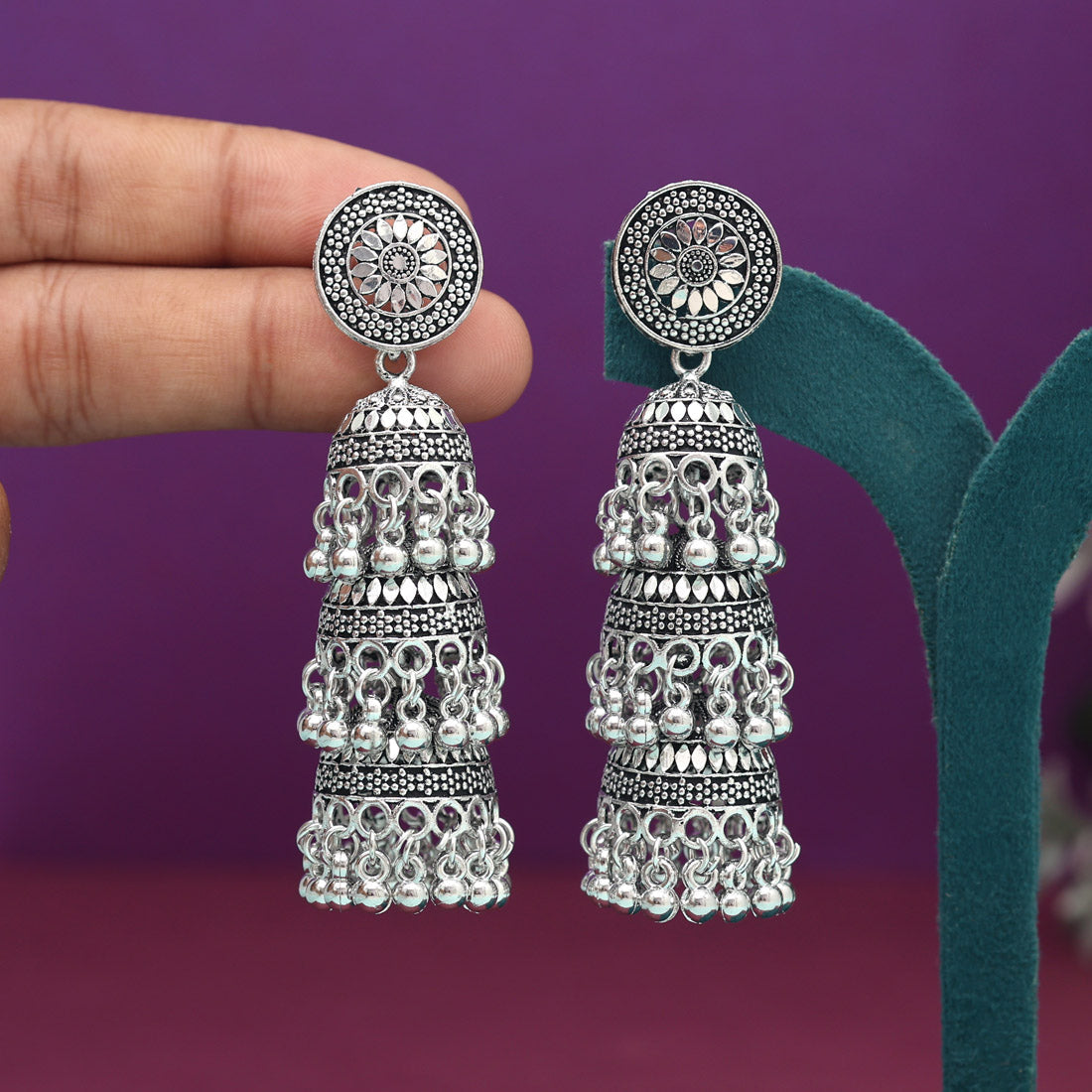 Silver Color Oxidised Earrings (GSE2989SLV)
