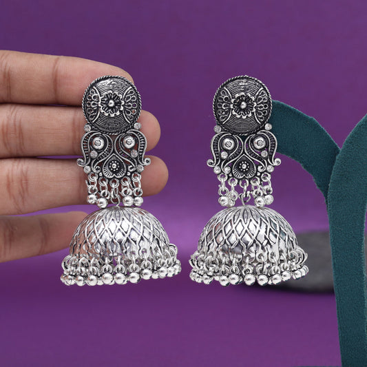 Silver Color Big Size Jhumka Oxidised Earrings (GSE3005SLV)
