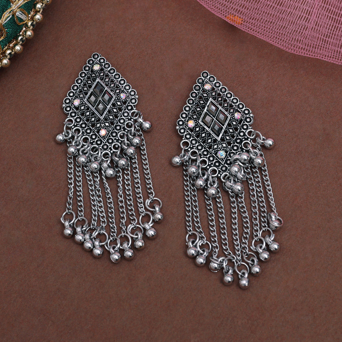 Silver Color Oxidised Earrings (GSE3046SLV)