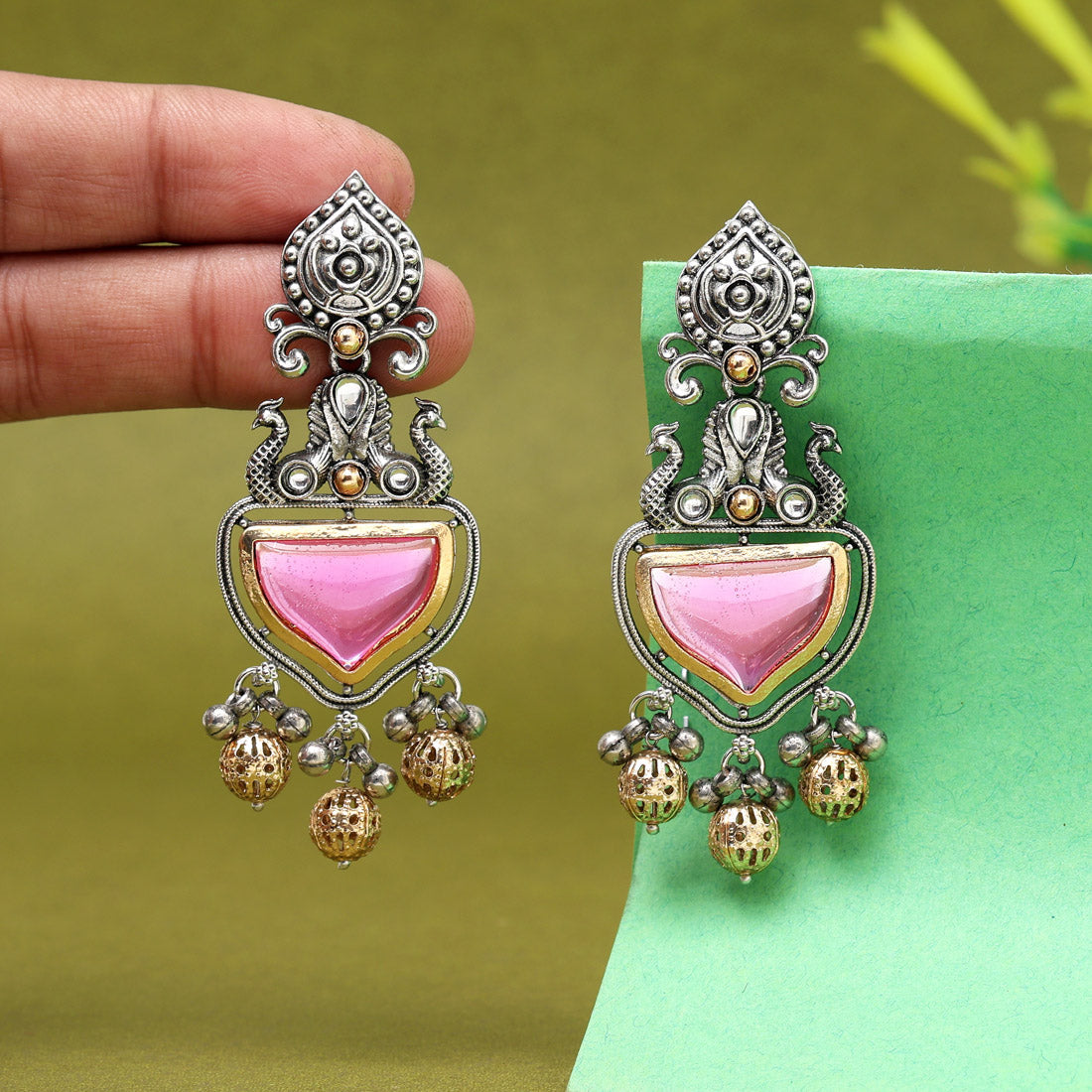 Light Pink Color Oxidised Earrings (GSE3077LPNK)