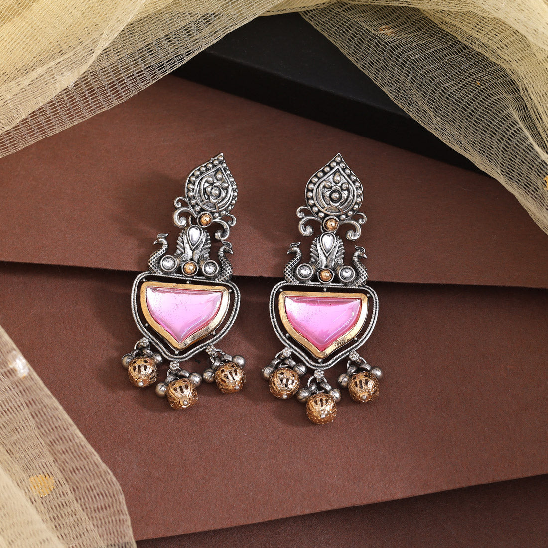 Light Pink Color Oxidised Earrings (GSE3077LPNK)