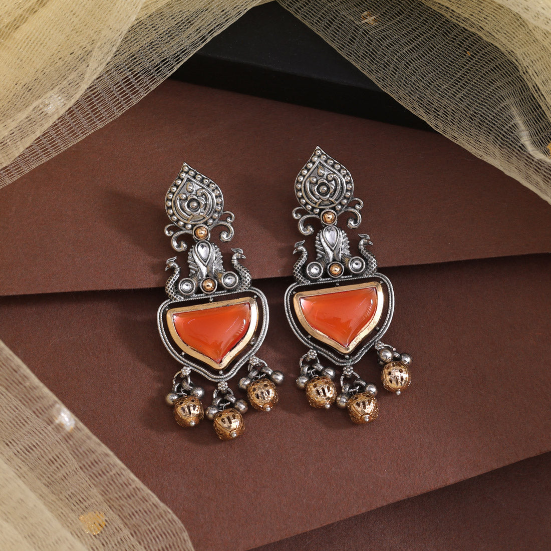 Orange Color Oxidised Earrings (GSE3077ORG)