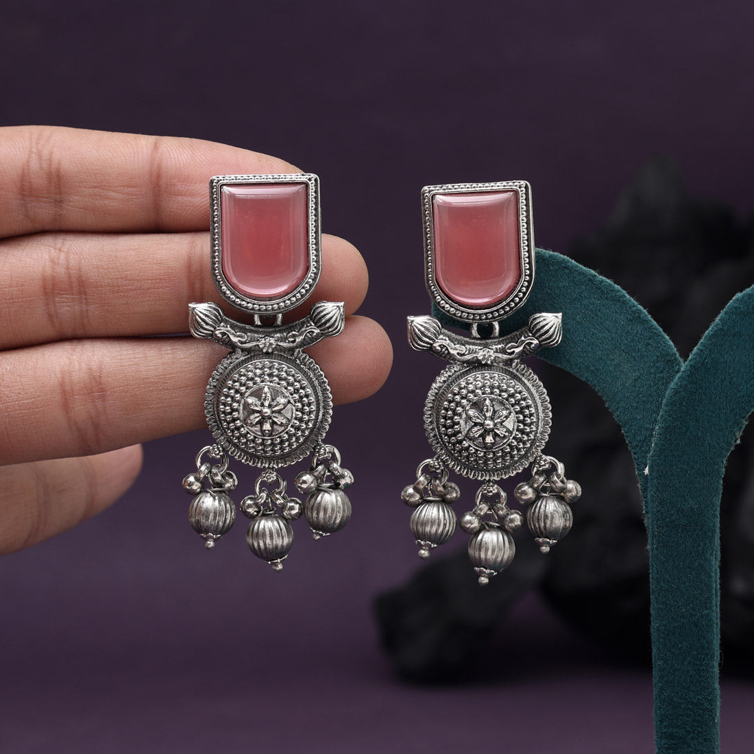 Dark Peach Color Oxidised Earrings (GSE3078DPCH)