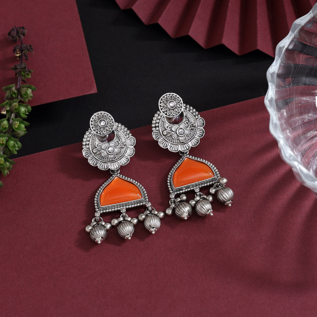 Orange Color Oxidised Earrings (GSE3080ORG)