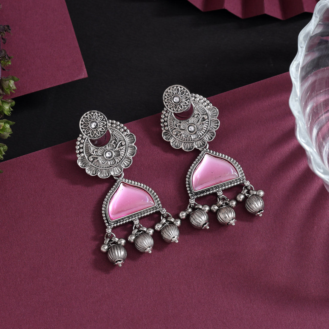 Pink Color Oxidised Earrings (GSE3080PNK)