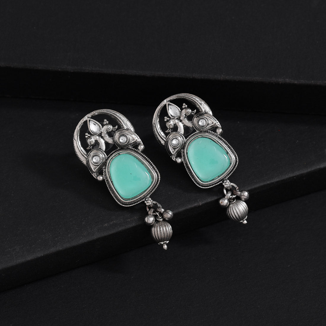 Light Green Color Oxidised Earrings (GSE3081LGRN)