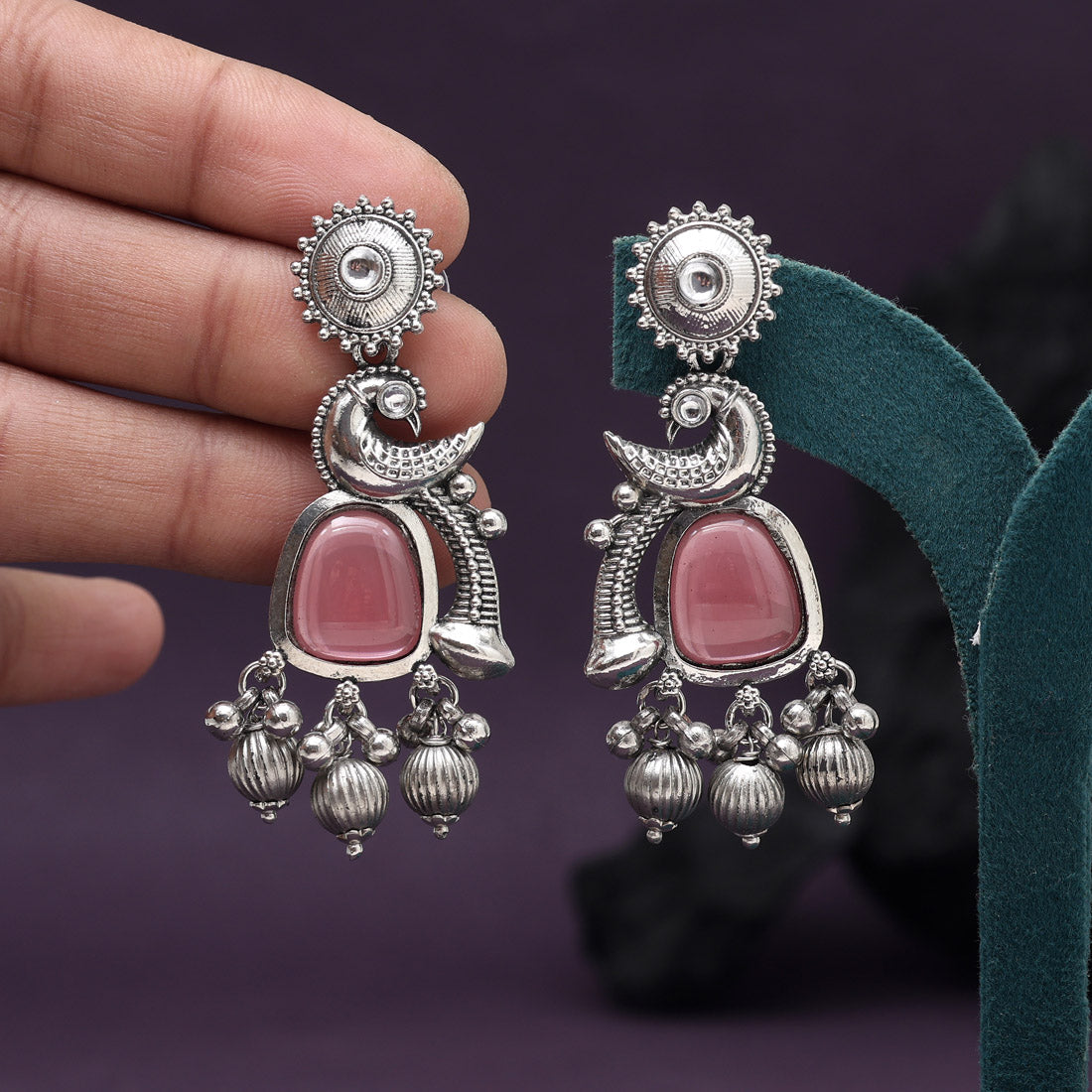 Dark Peach Color Oxidised Earrings (GSE3082DPCH)