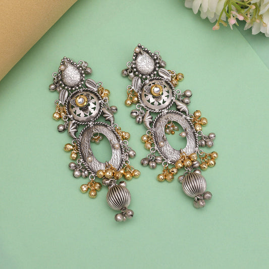 Gold & Silver Color Unique Look Premium Handmade Jaipuri Earrings in Two tone Beads (GSE3086GS)