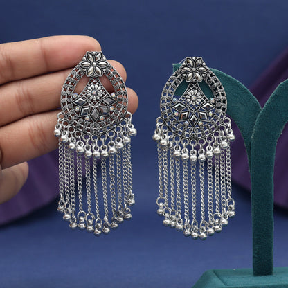 Silver Color Glass Stone Oxidised Earrings