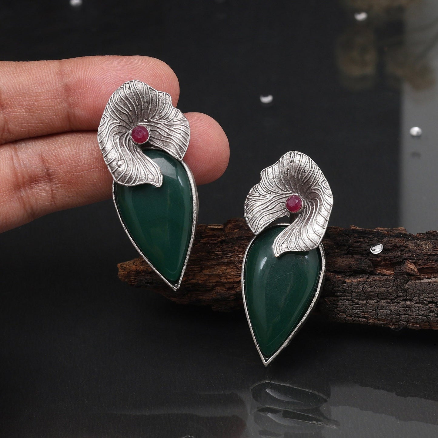 Green Color Oxidised Earrings Featuring Classic Ethnic Indian Handcrafted Style