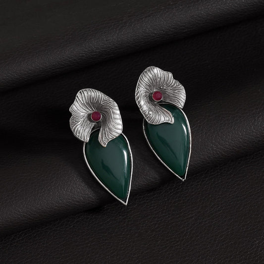 Green Color Oxidised Earrings Featuring Classic Ethnic Indian Handcrafted Style