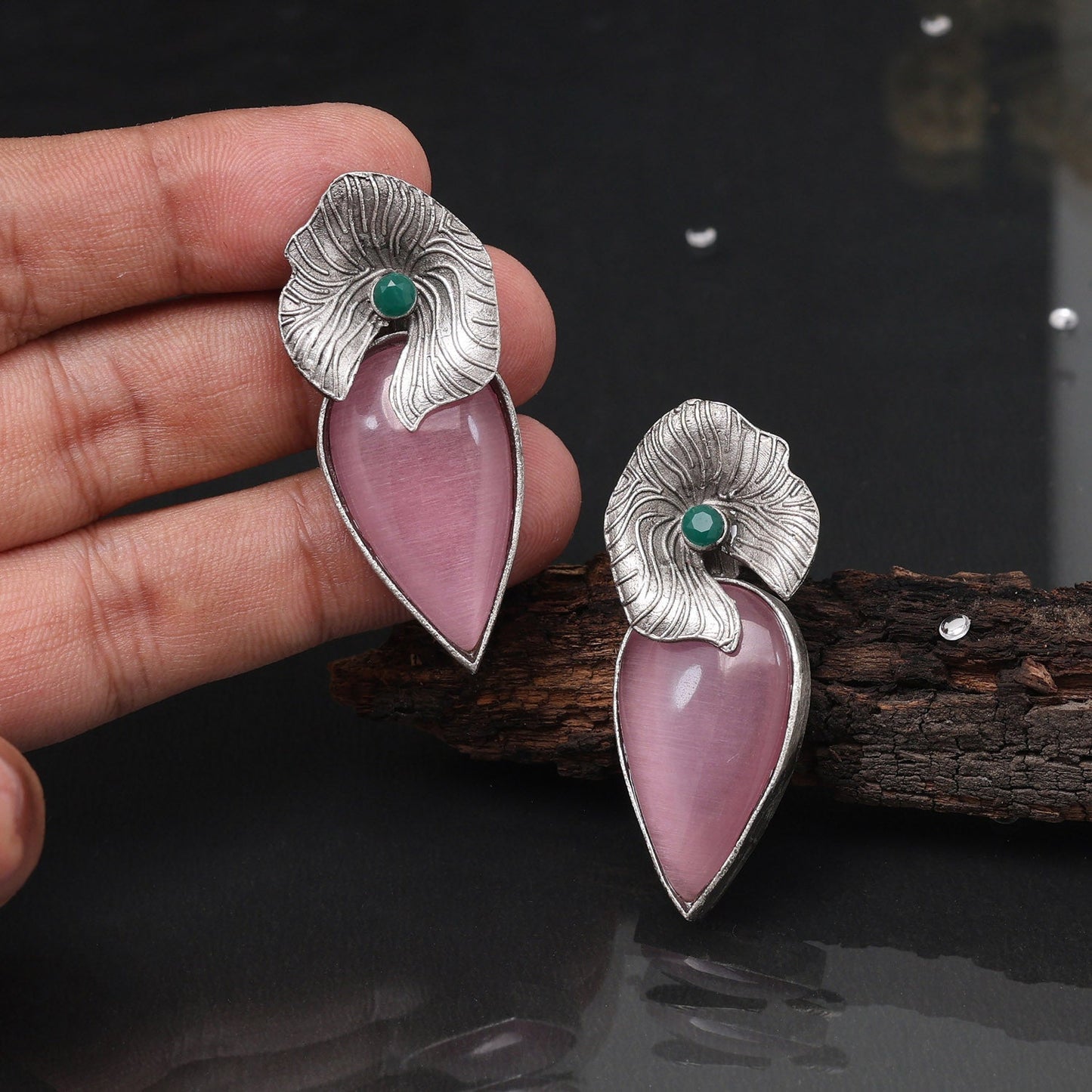 Pink Color Oxidised Earrings In Chic Ethnic Design For Daily Wear