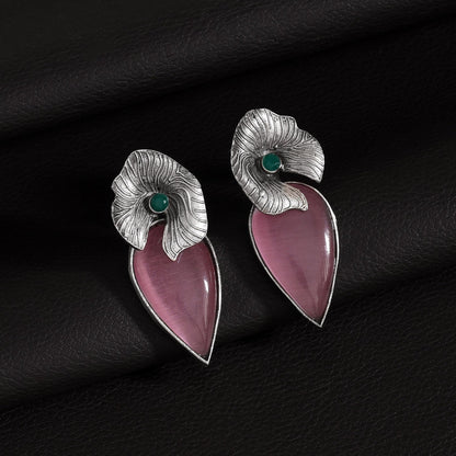 Pink Color Oxidised Earrings In Chic Ethnic Design For Daily Wear