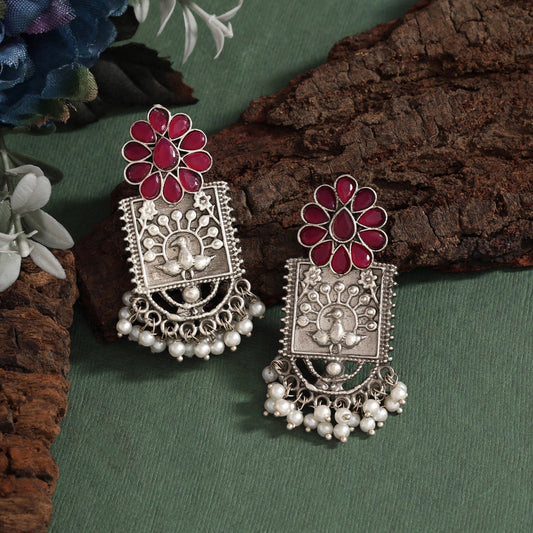 Rani Color Oxidised Earrings For Ethnic Functions And Wedding Looks