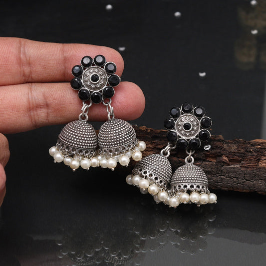 Black Color Oxidised Earrings In Minimalist Design For Daily Ethnic Use
