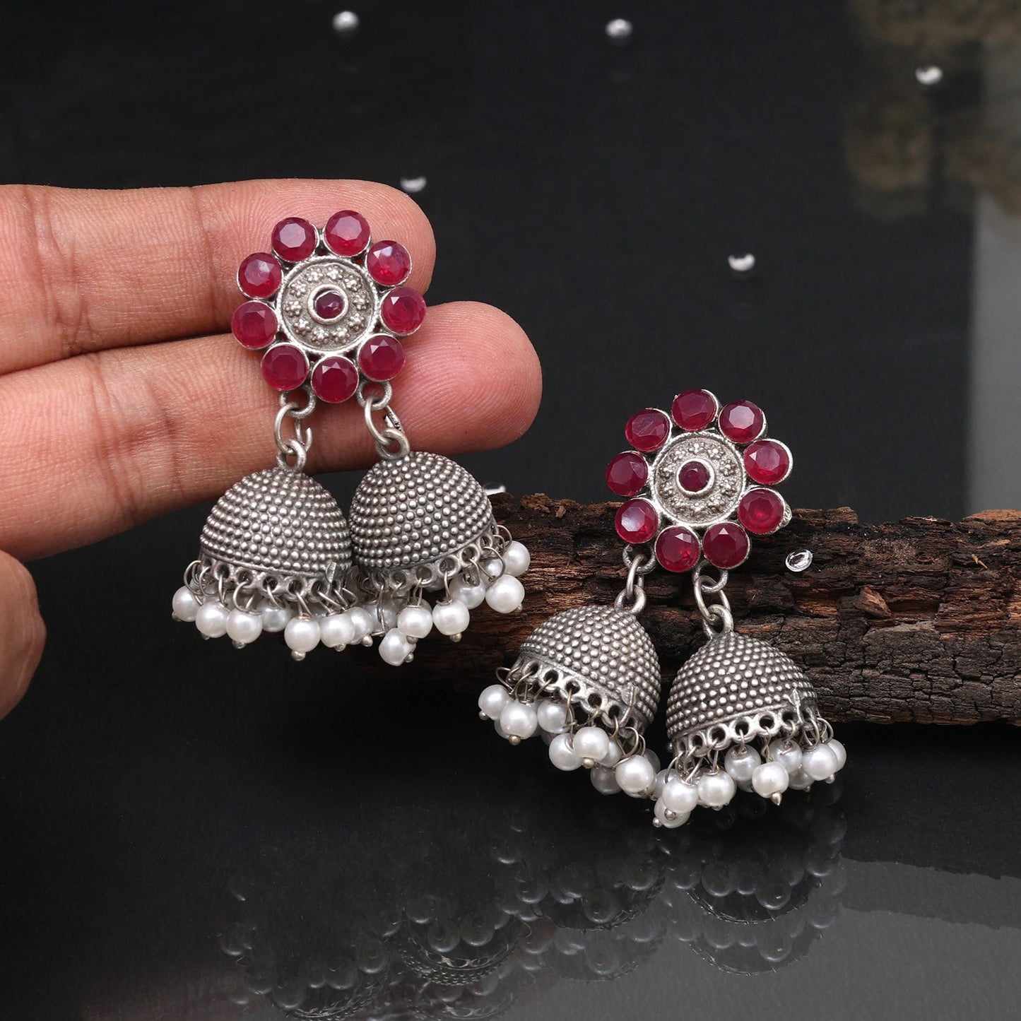 Rani Color Oxidised Earrings In Bright Ethnic Style For Celebrations