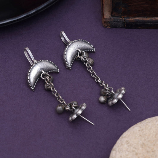 Elegant Silver Color Oxidised Dangle Design Traditional Fashion Earrings Set