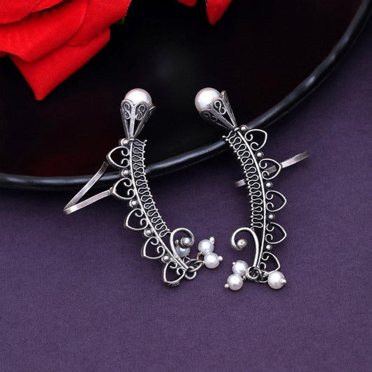 Silver Color Oxidised Kaanphool Ear Cuff Traditional Ethnic Fashion Earrings