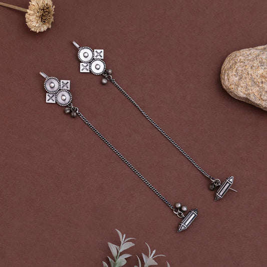 Antique Silver Color Oxidised Kaanphool Ear Cuff Style Fashion Earrings
