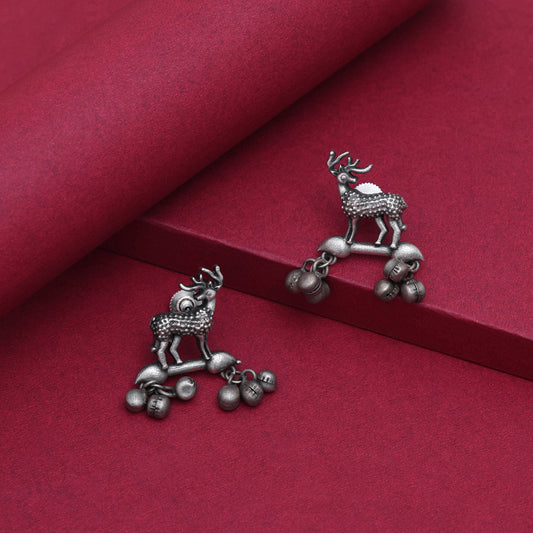 Beautiful Silver Color Oxidised Floral Inspired Long Dangle Fashion Earrings