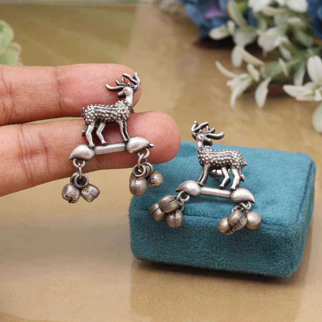 Beautiful Silver Color Oxidised Floral Inspired Long Dangle Fashion Earrings