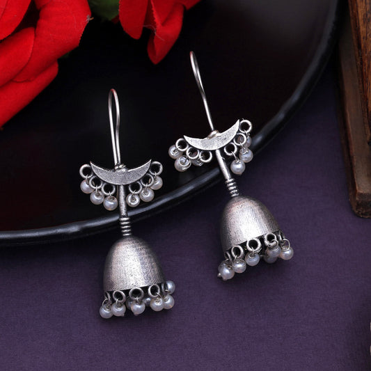Timeless Silver Color Oxidised Jhumka Style Women’S Ethnic Fashion Earrings