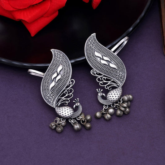 Silver Color Oxidised Ethnic Kaanphool Ear Cuff Style Fashion Earrings