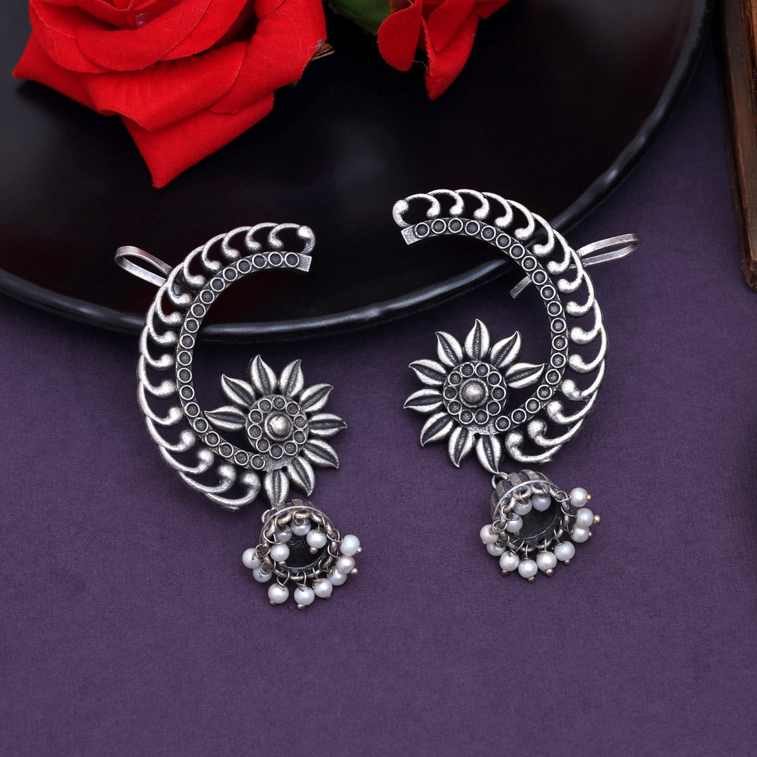 Oxidised Silver Color Kaanphool Ear Cuff Indian Statement Fashion Earrings