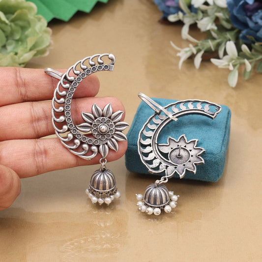 Oxidised Silver Color Kaanphool Ear Cuff Indian Statement Fashion Earrings