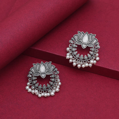 Oxidised Silver Color Antique Drop Design Handcrafted Fashion Earrings