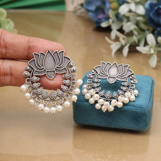 Oxidised Silver Color Antique Drop Design Handcrafted Fashion Earrings