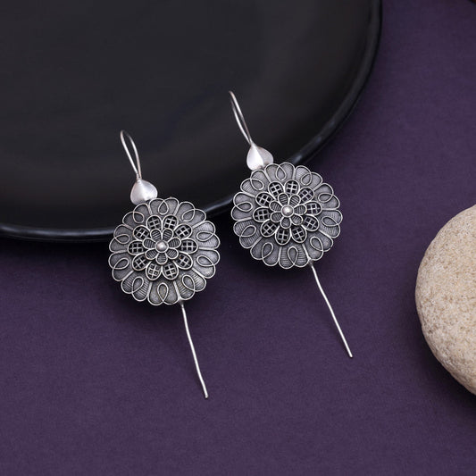 Statement Silver Color Oxidised Kaanphool Ear Cuff Style Fashion Earrings