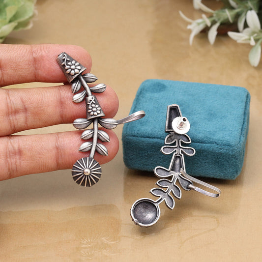 Silver Color Oxidised Antique Inspired Daily Wear Indian Fashion Earrings