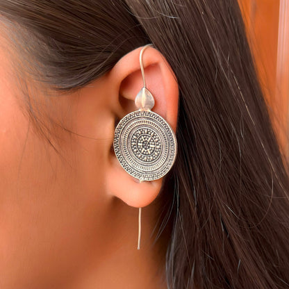Ethnic Kaanphool Ear Cuff Fashion Earrings In Silver Color Oxidised Design