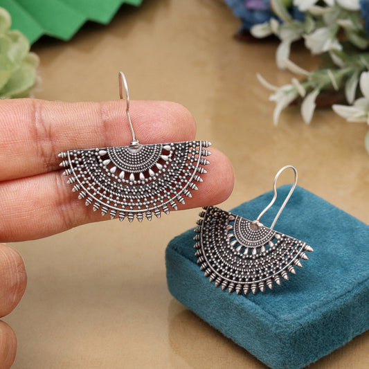 Artistic Silver Color Oxidised Lightweight Hanging Dangle Fashion Earrings