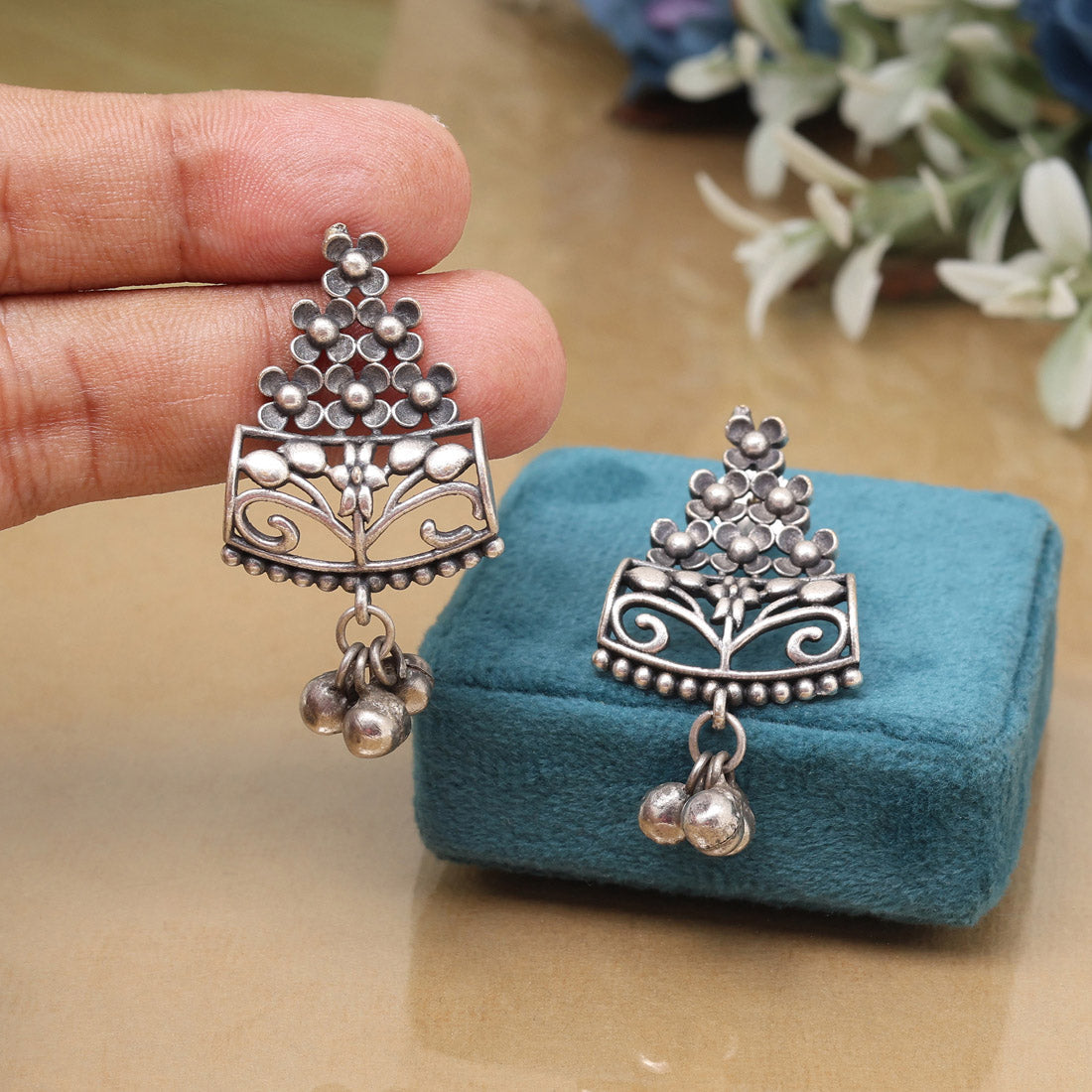 Eye-Catching Silver Color Oxidised Traditional Wear Festival Fashion Earrings